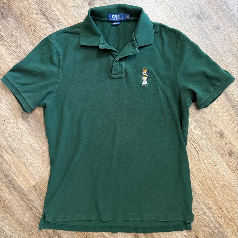 Polo by Ralph Lauren Forest Green Polo Shirt with Bear Embroidery - Picture 1 of 7